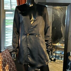 Lulu's Black Satin Blazer Tailored Elegance